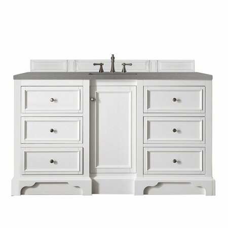 JAMES MARTIN VANITIES De Soto 60in Single Vanity, Bright White w/ 3 CM Grey Expo Quartz Top 825-V60S-BW-3GEX